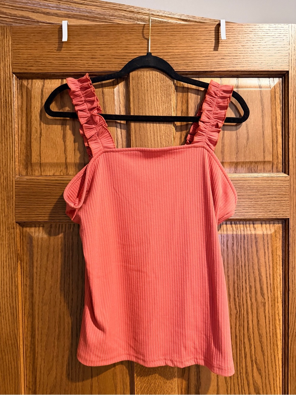 Coral Ruffle Strap Ribbed Women's Tank Top